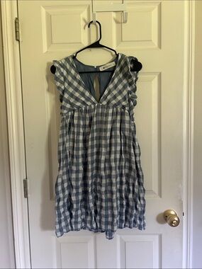 Blue and White Gingham Sleeveless Romper/Dress